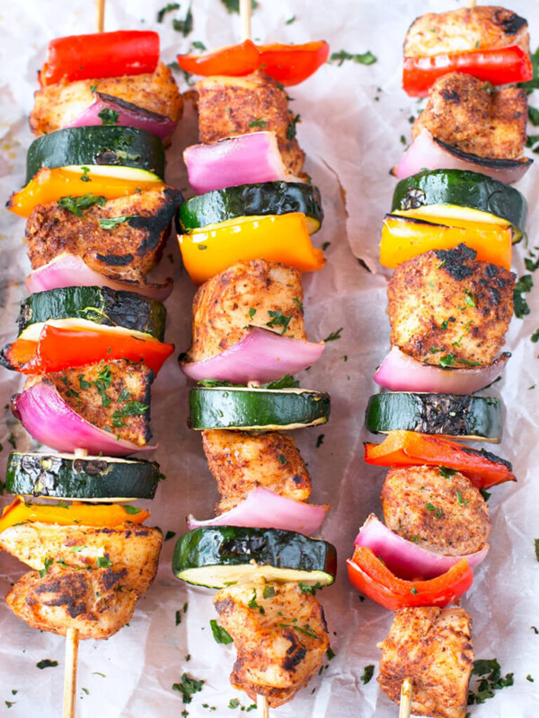 Chili Rubbed Chicken Skewers with Peppers