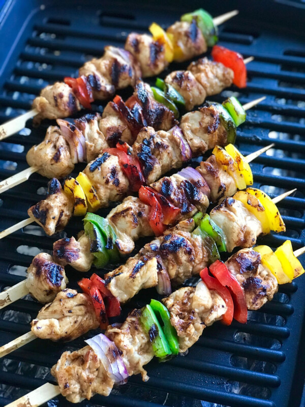 Spicy Mango Habanero Chicken Kabob on a grill.