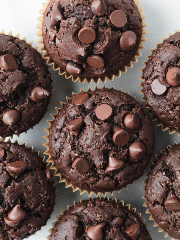 top down shot of the chocolate chip muffins