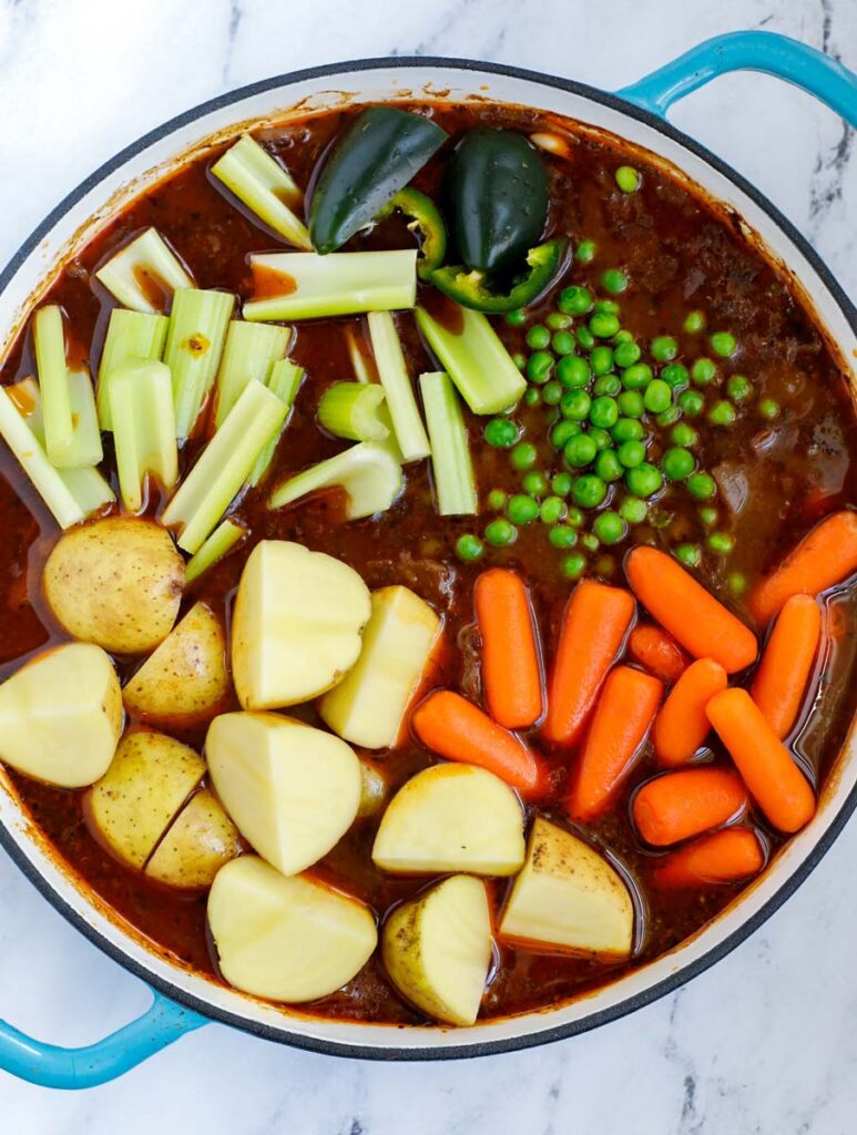 veggies added into the beef stew