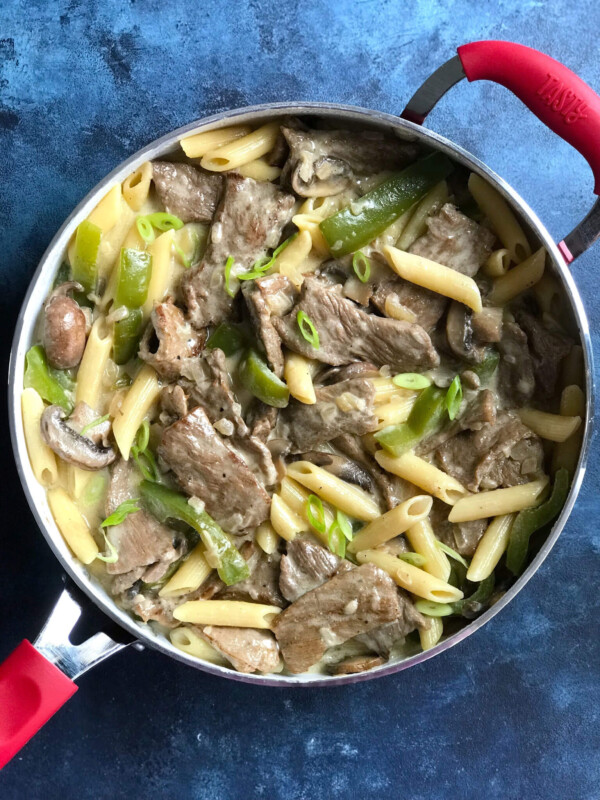 One Pot Philly Cheese Steak Pasta Meal