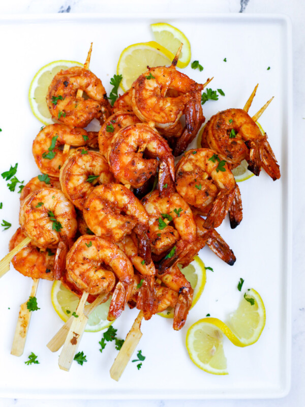 grilled shrimp skewers on a plate