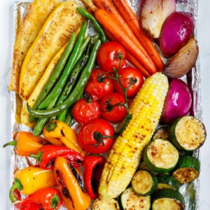 top view of assorted grilled vegetables