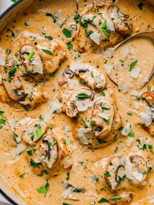 Creamy Mushroom Chicken Thighs in a skillet