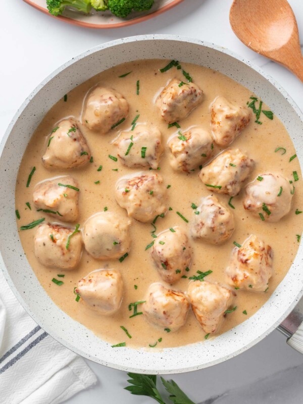 A pan of Swedish meatballs.