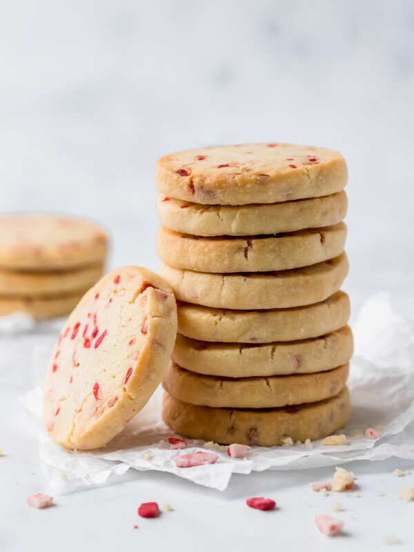 stacked peppermint short bread cookies.