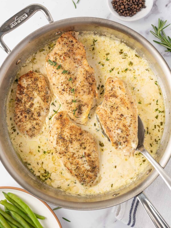 A spoon serves one of the best chicken skillet recipes.