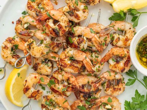 Grilled garlic shrimp outlet skewers