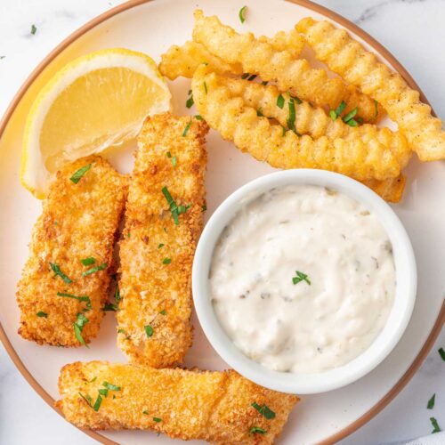 Homemade Fish Sticks - Lemon Garlic Fish Sticks with Jalapeño Tartar