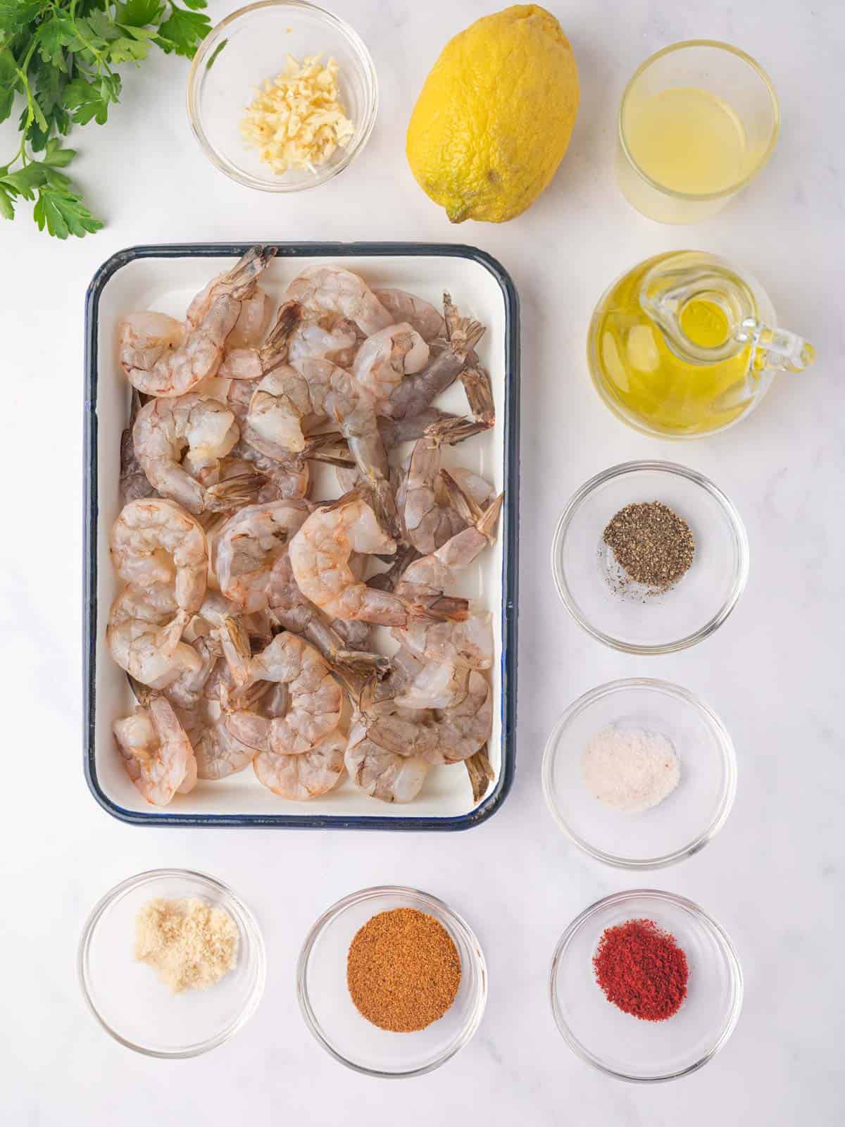 Ingredients needed for cajun shrimp.