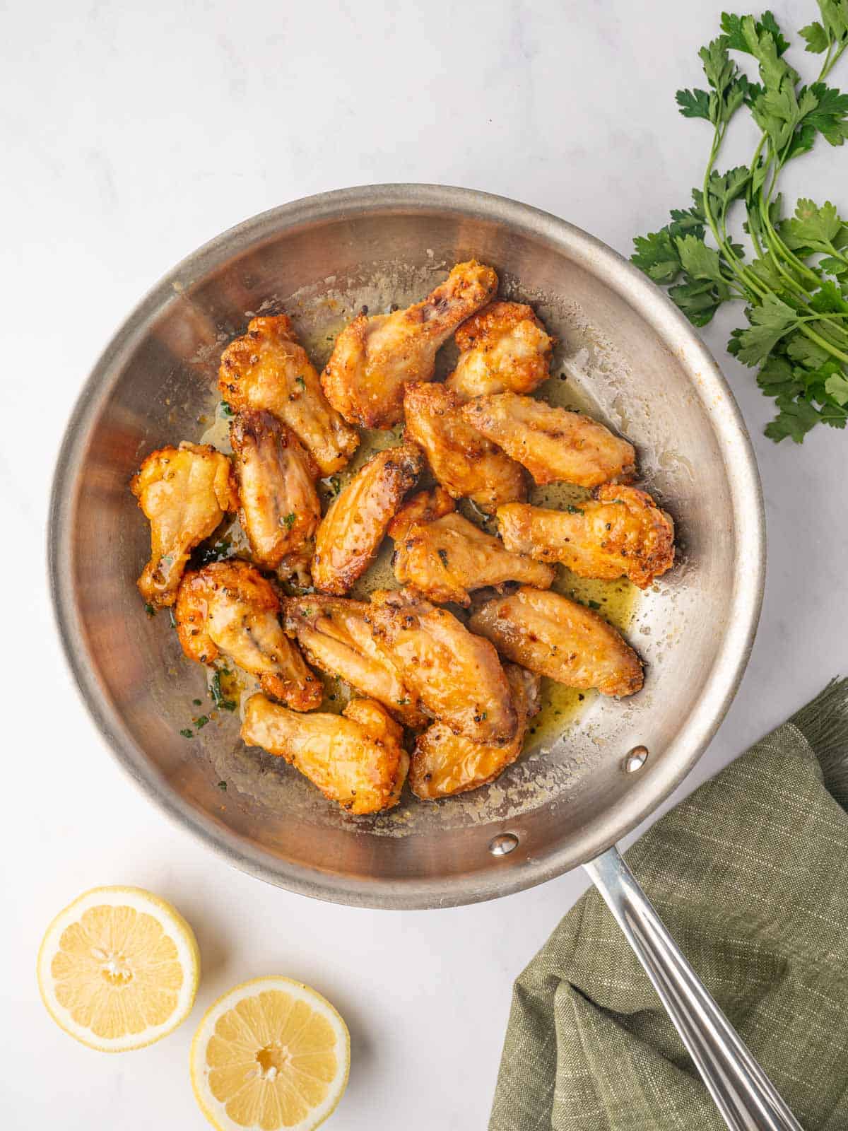 Honey Lemon Pepper Wings in a skillet.