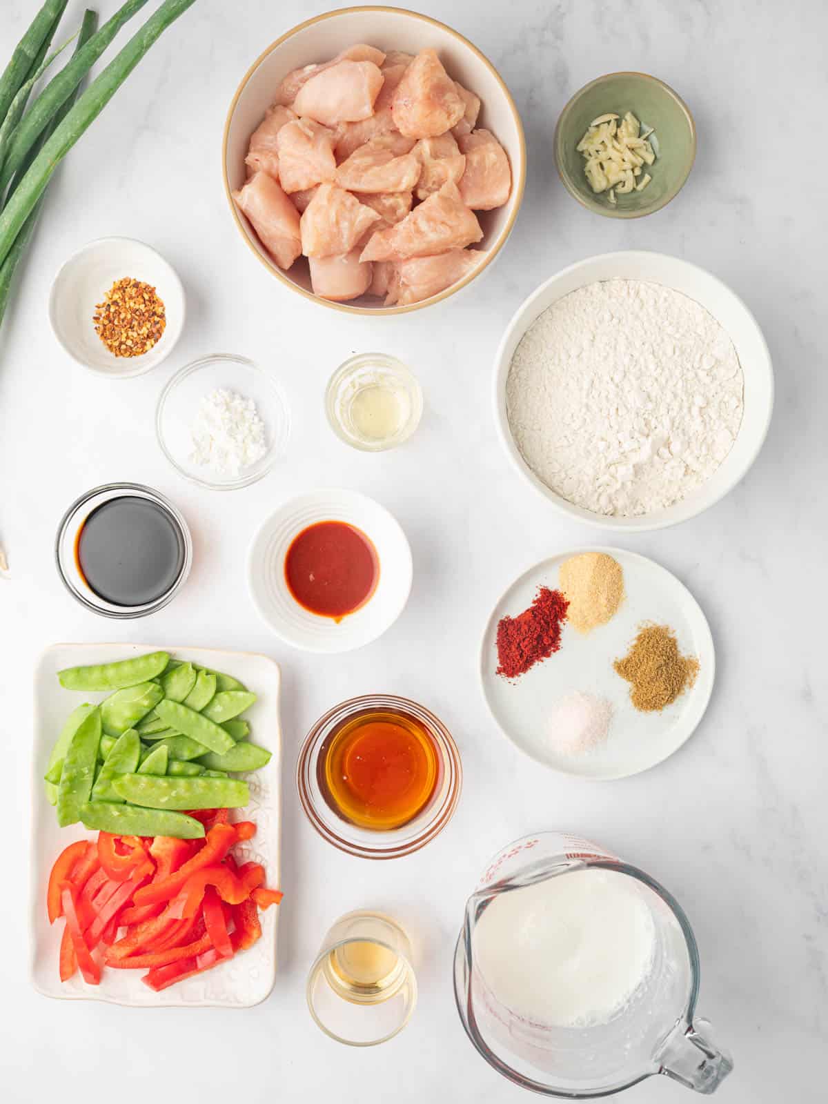 Ingredients needed for crispy honey chili chicken.