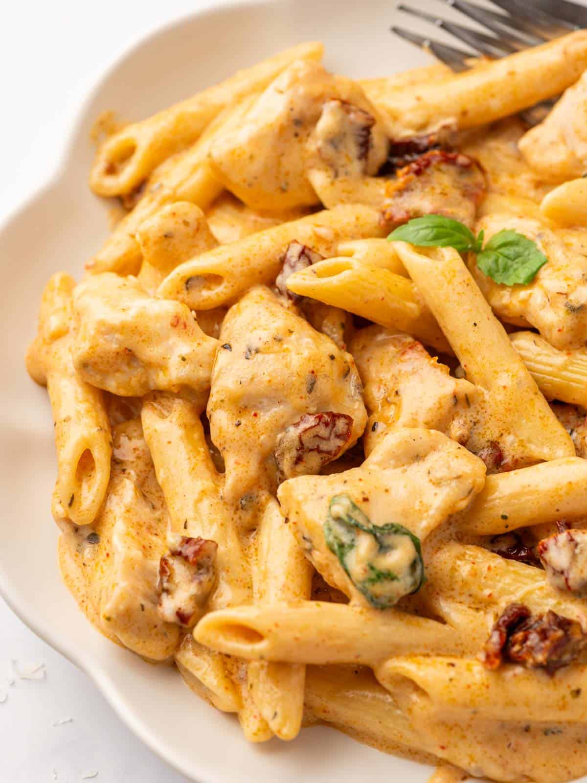 Close up of chicken pasta.