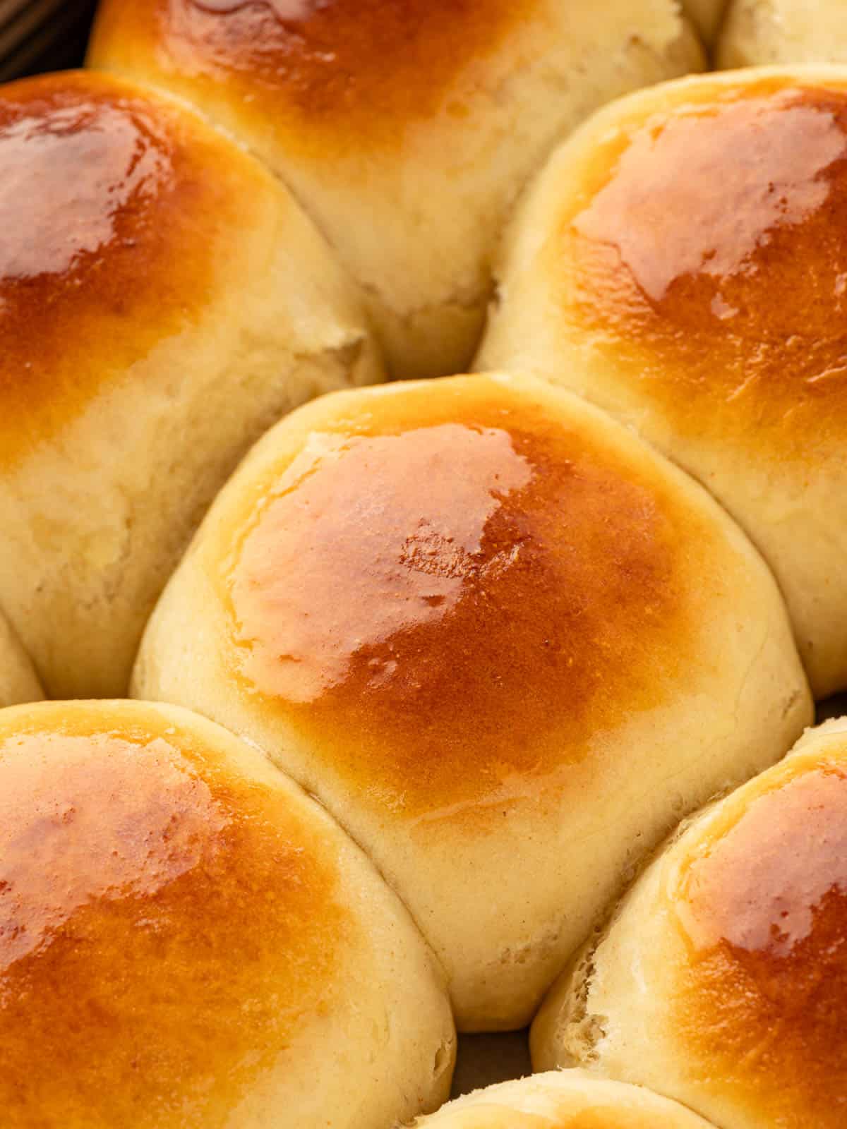 close up shot of buttered hawaiian buns.